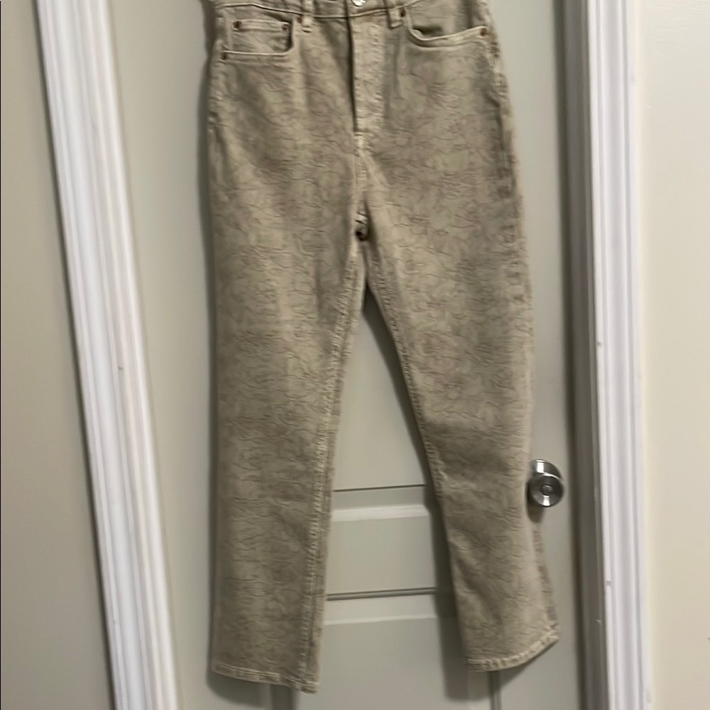 Zara The Dreed  Flare Women's Beige Jeans flowers design USA 4